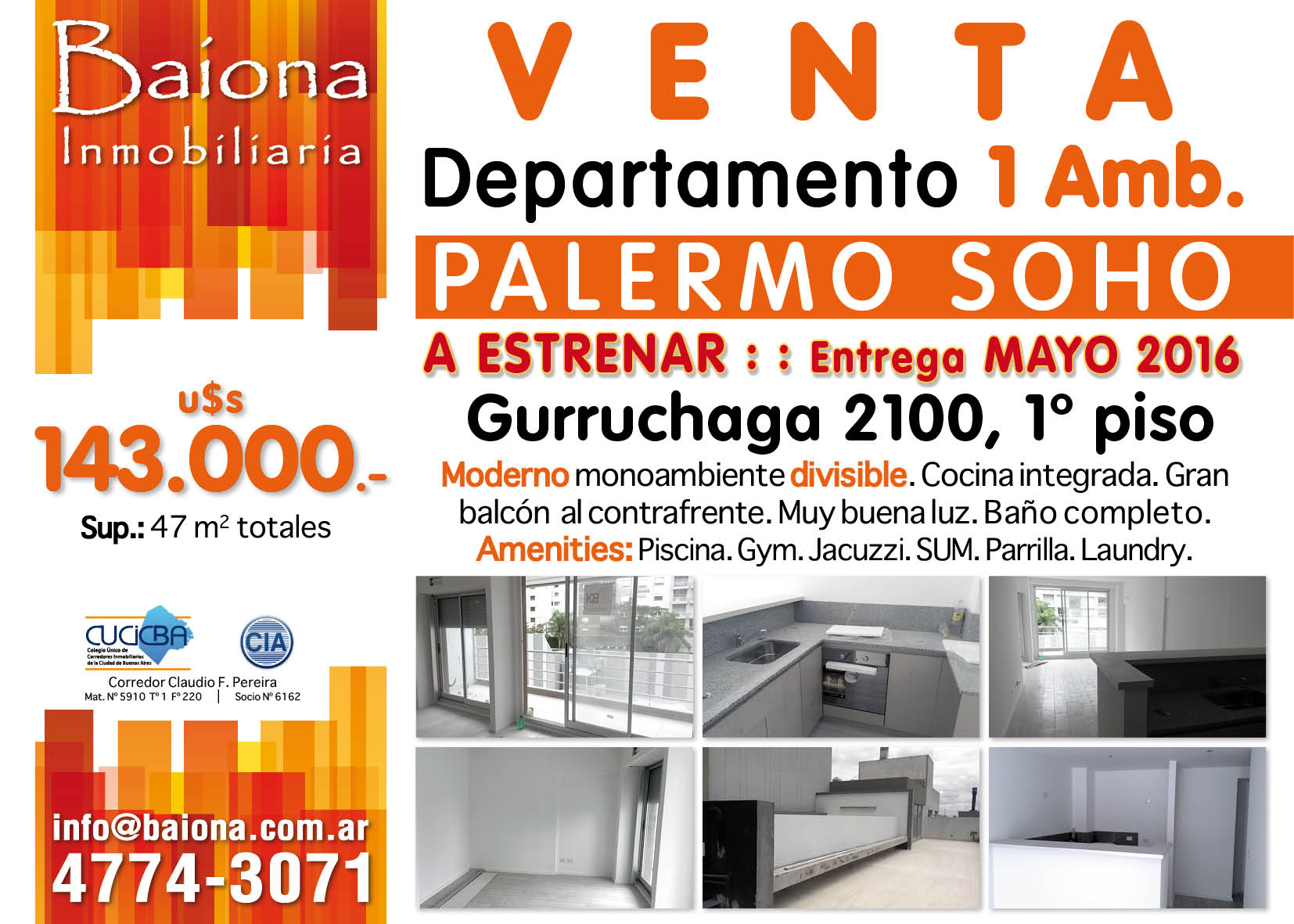 VENTA : :1 AMB DIVISIBLE : : GURRUCHAGA 2100 : : U$S 143.000.-