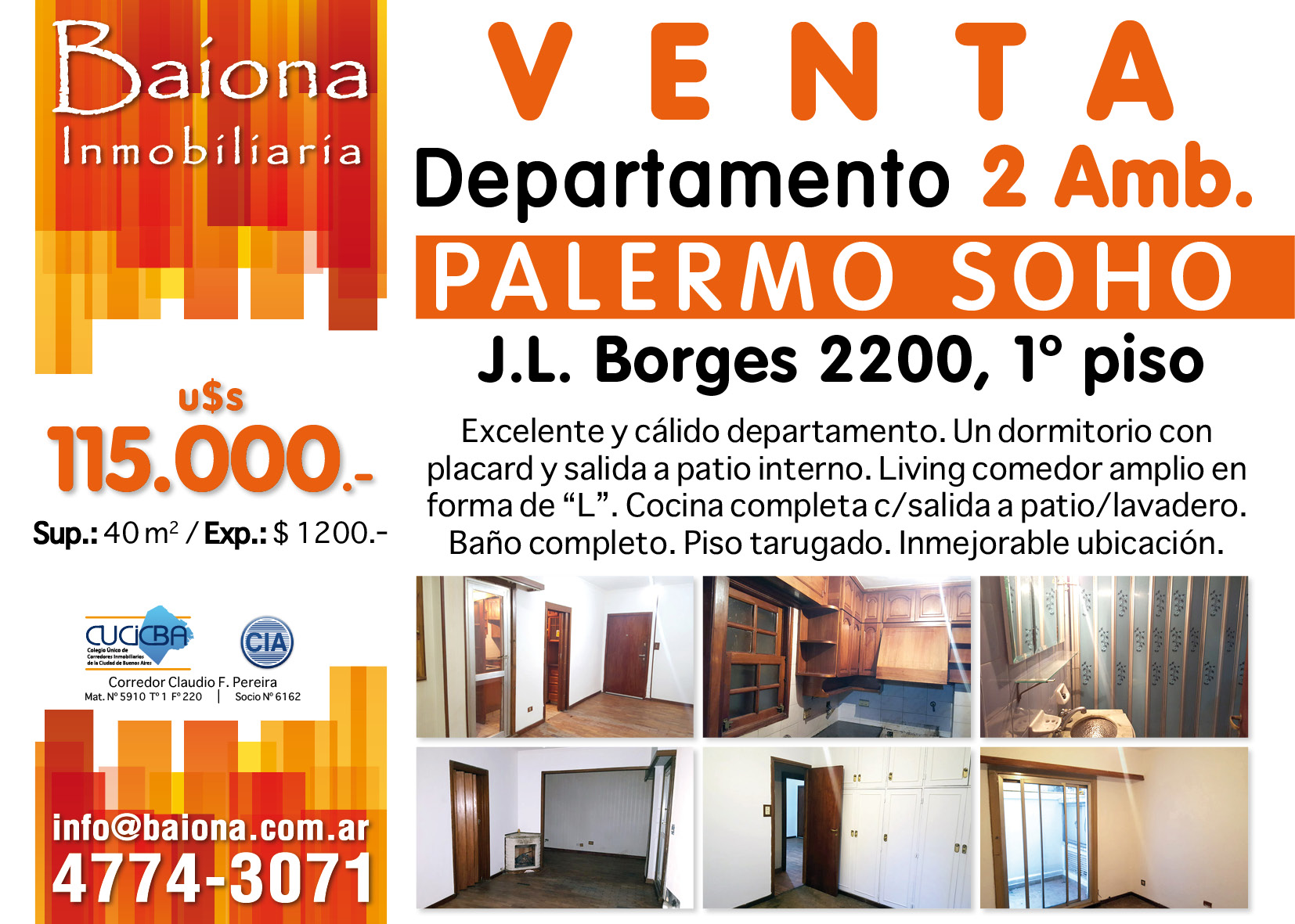 VENTA : : 2 AMB : : BORGES 2200 : : U$S 115.000.-. 