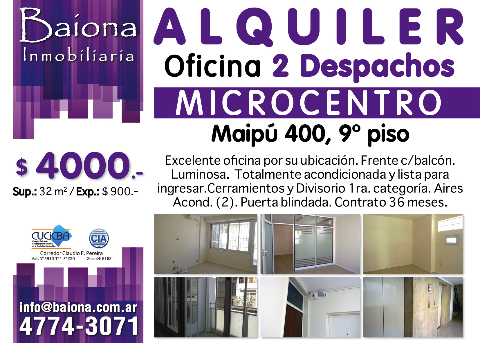 ALQUILER OFICINA : : MAIPU 400 : : SAN NICOLAS : : $ 4000