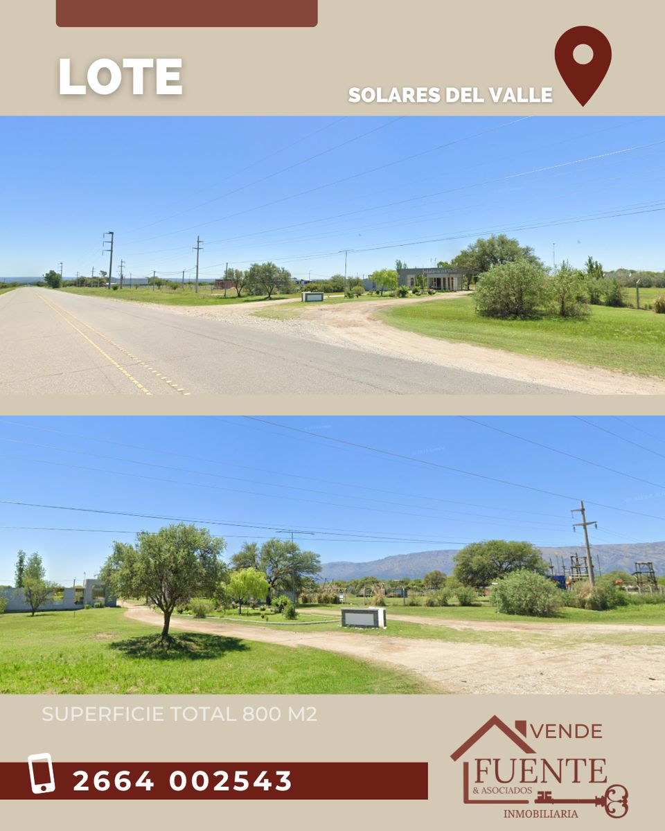 LOTE EN SOLARES DEL VALLE BARRIO PRIVADO - 800 M2 - EN VENTA