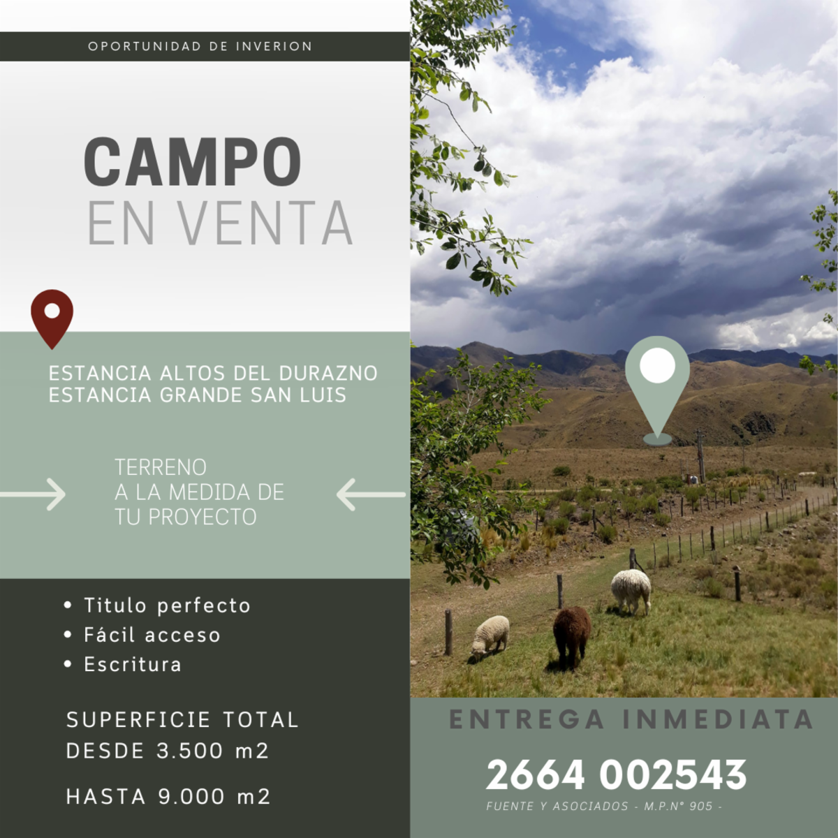 CAMPO EN ALTOS DEL DURAZNO-ESTANCIA GRANDE-SAN LUIS, TERRENO ATUMEDIDAEN VENTA