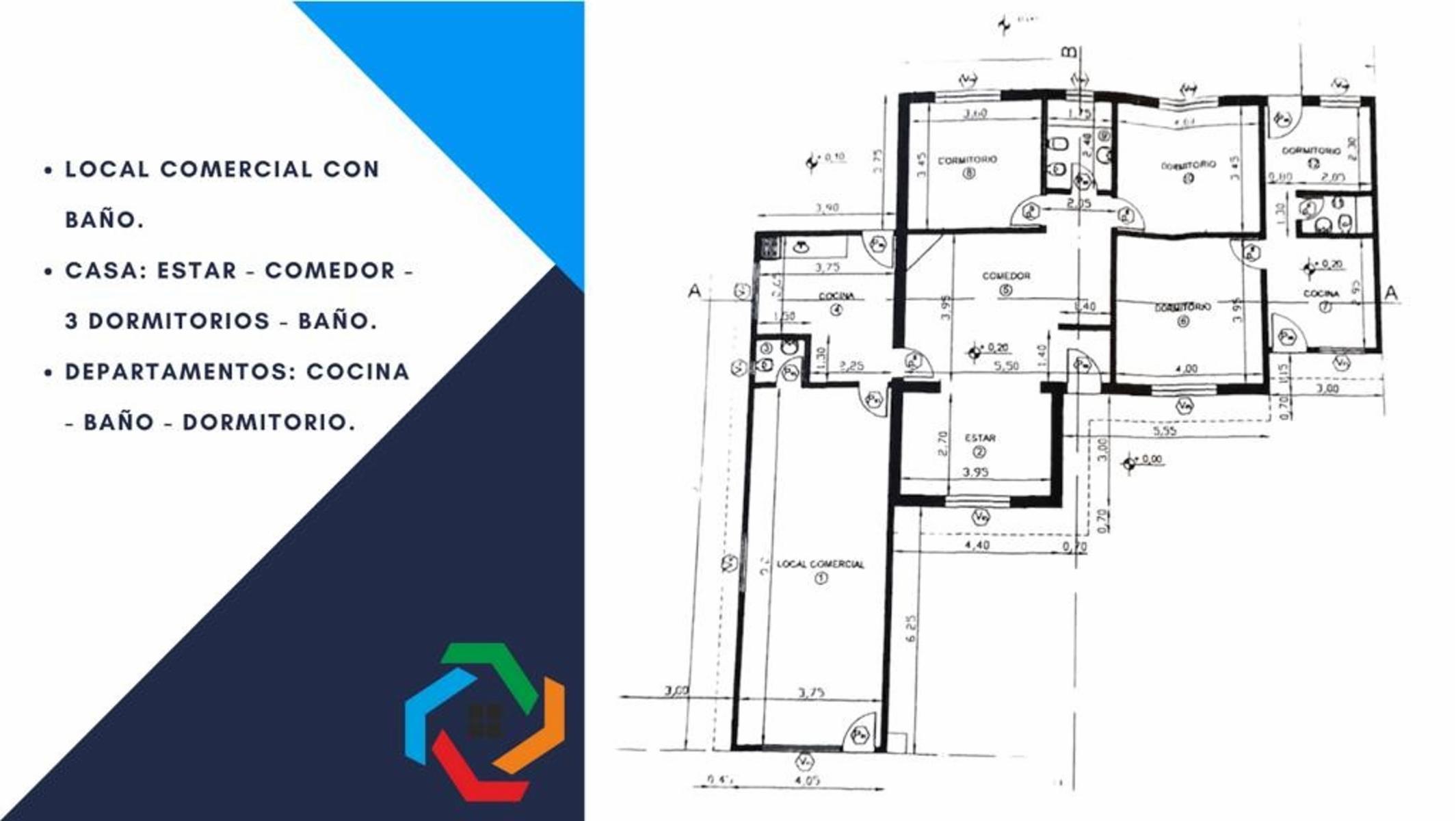 Casa con local comercial y un departamento.