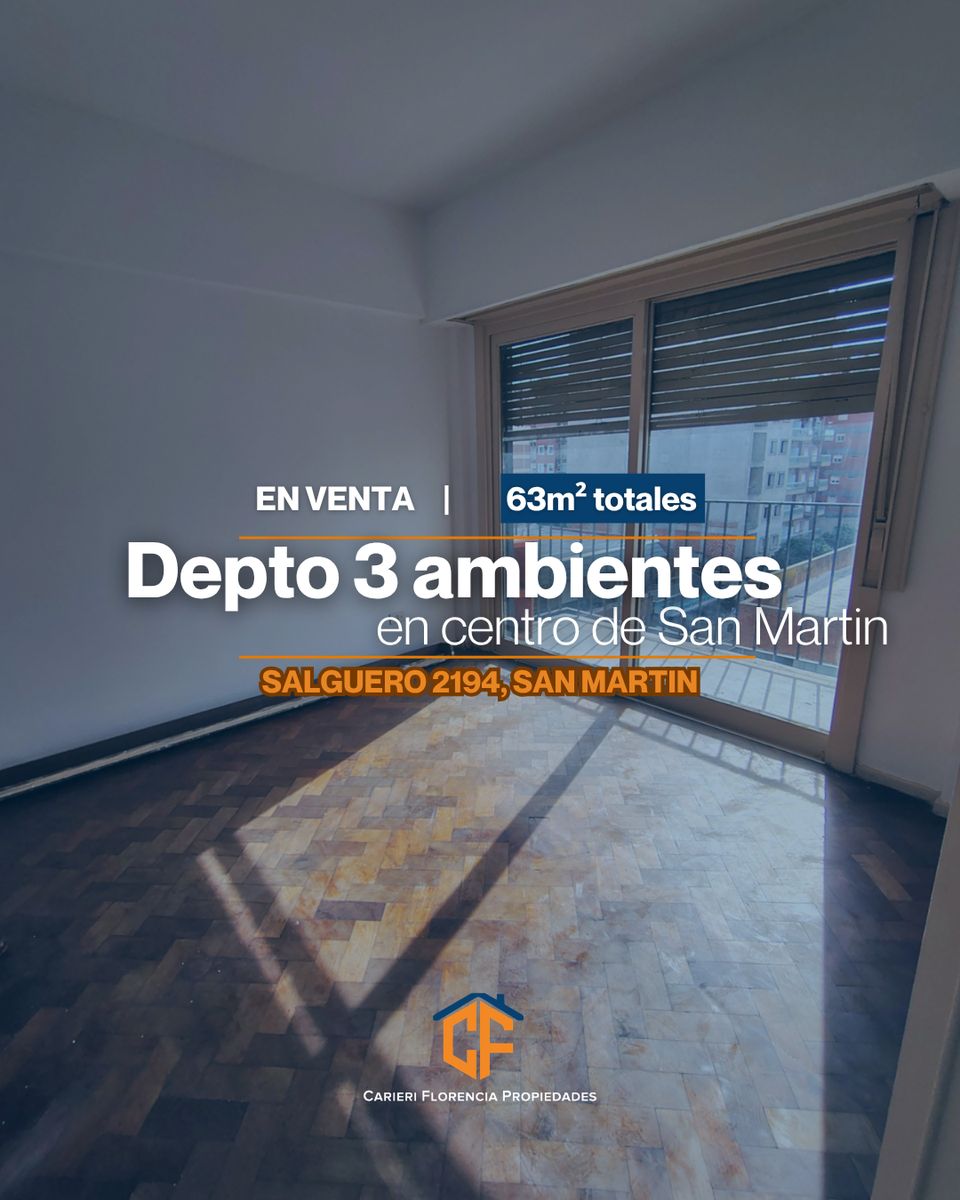 DEPARTAMENTO 3 AMBIENTES EN VENTA CON EXCELENTE LUMINOSIDAD EN CENTRO DE SAN MARTIN