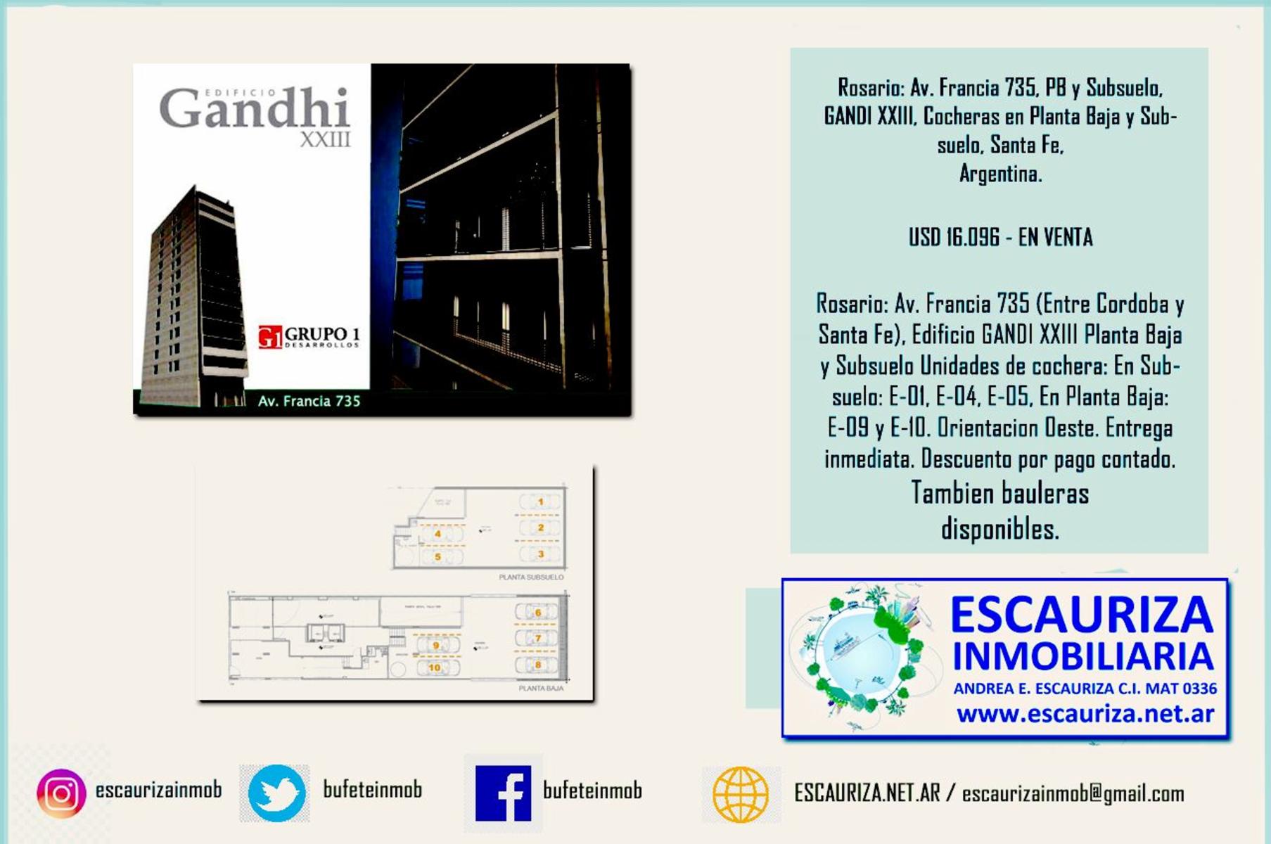 Rosario: Av. Francia 735, PB y Subsuelo, GANDI XXIII, Cocheras en Planta Baja y Subsuelo, Santa Fe, Argentina