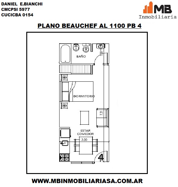 Parque Chacabuco Monoamb.c/entrada independiente Beauchef al 1100 PB°4