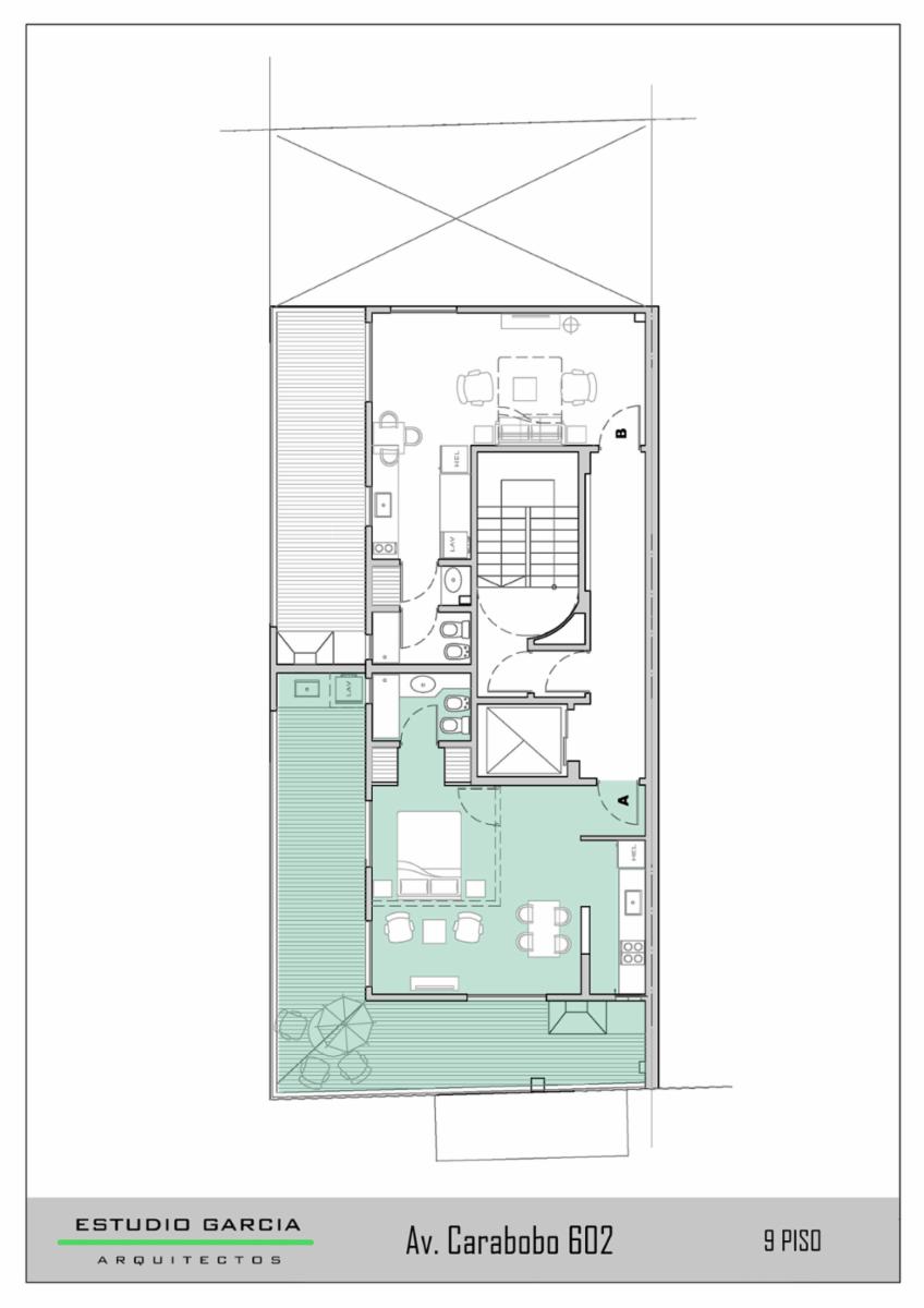 PARQUE CHACABUCO VENTA MONOAMBIENTE CON TERRAZA, CARABOBO AL 600 9°A.