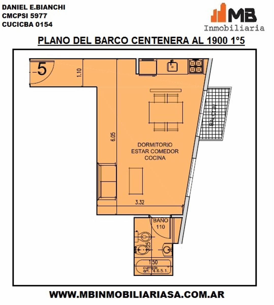 PARQUE CHACABUCO  MONOAMBIENTE EN CONSTRUCCIÓN DEL BARCO CENTENERA AL 1900  1°5