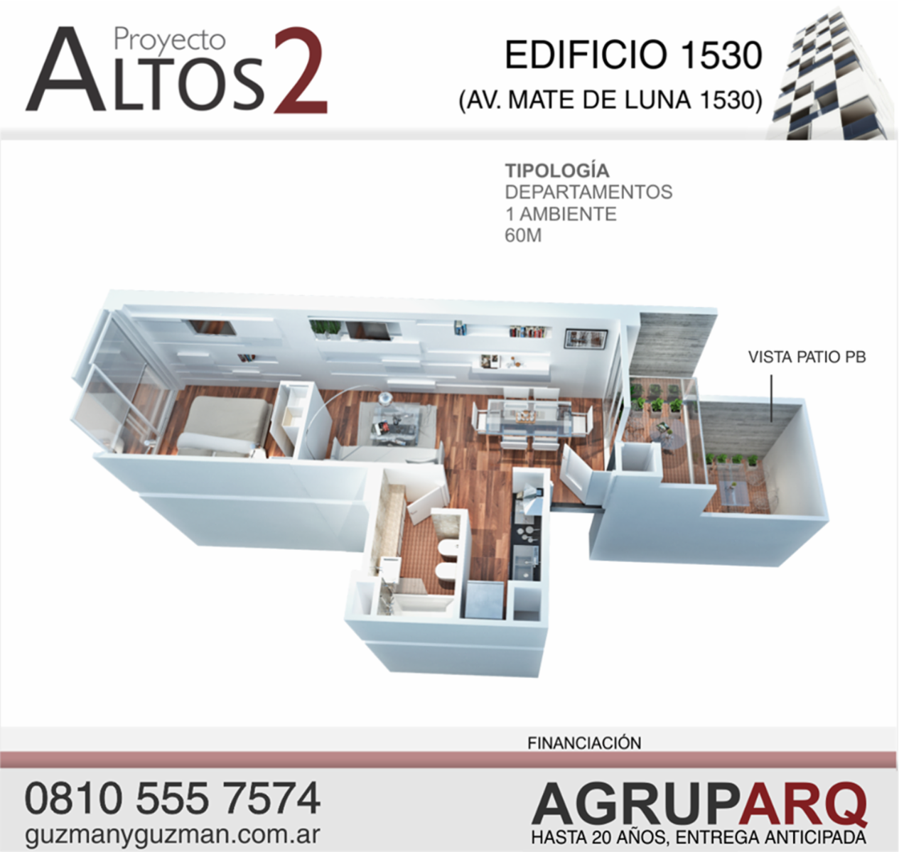 Departamentos 1 y 2 dormitorios 100% Financiados HASTA 20 AÑOS