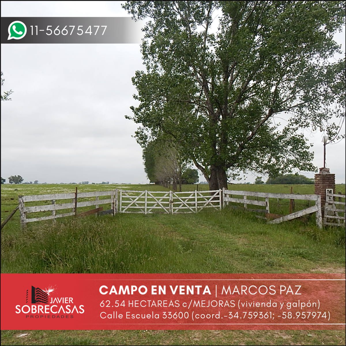 CAMPO en venta 62 has con Mejoras - Marcos paz - Pcia de Bs.As.