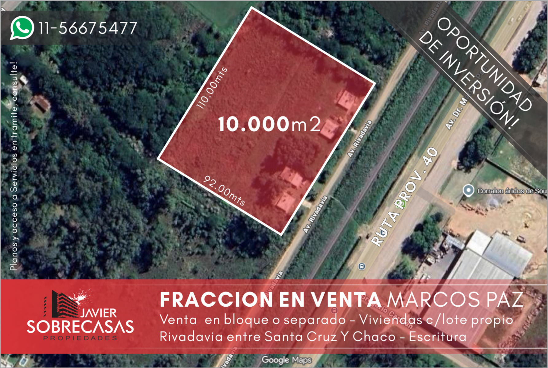 FRACCION EN VENTA - Marcos Paz - Pcia. de Bs. As.