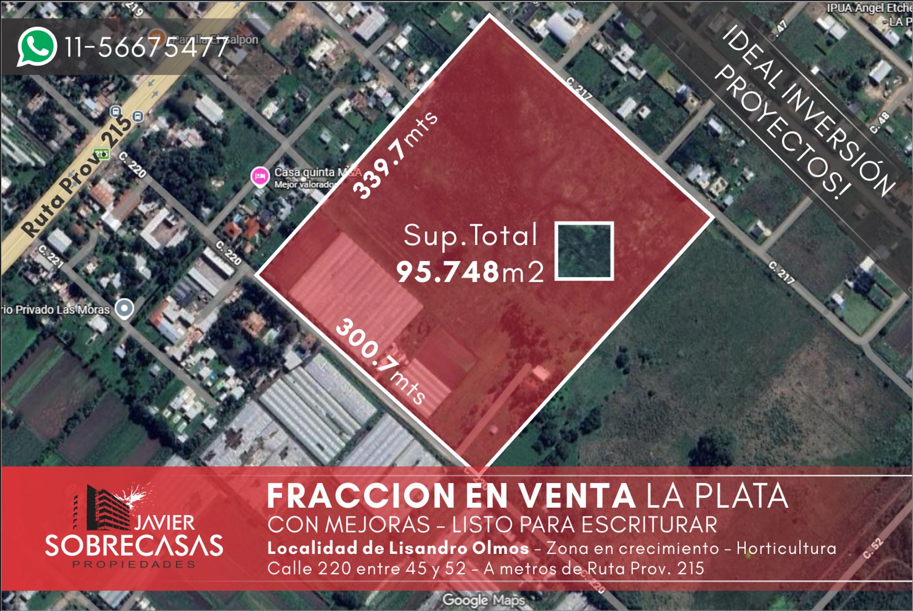 FRACCION DE 9.7 HECTAREAS EN VENTA - Ideal desarrollo inmobiliario - Lisandro Olmos - La Plata - Pcia. de Buenos Aires