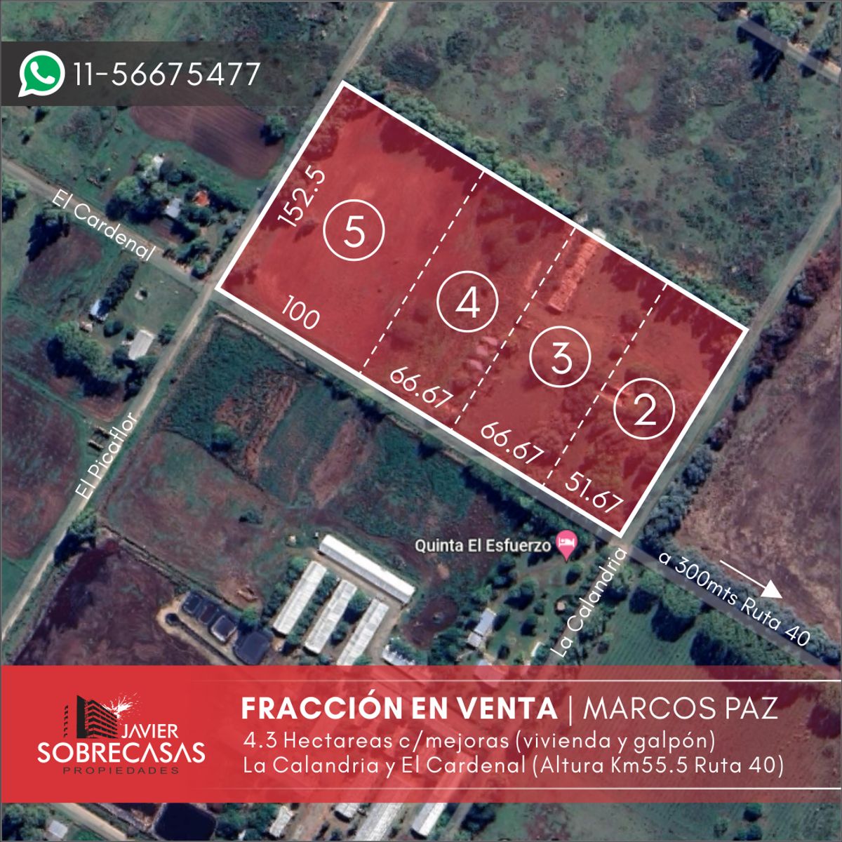 FRACCION DE 4.3 HAS EN VENTA - Marcos Paz - Pcia. de Buenos Aires