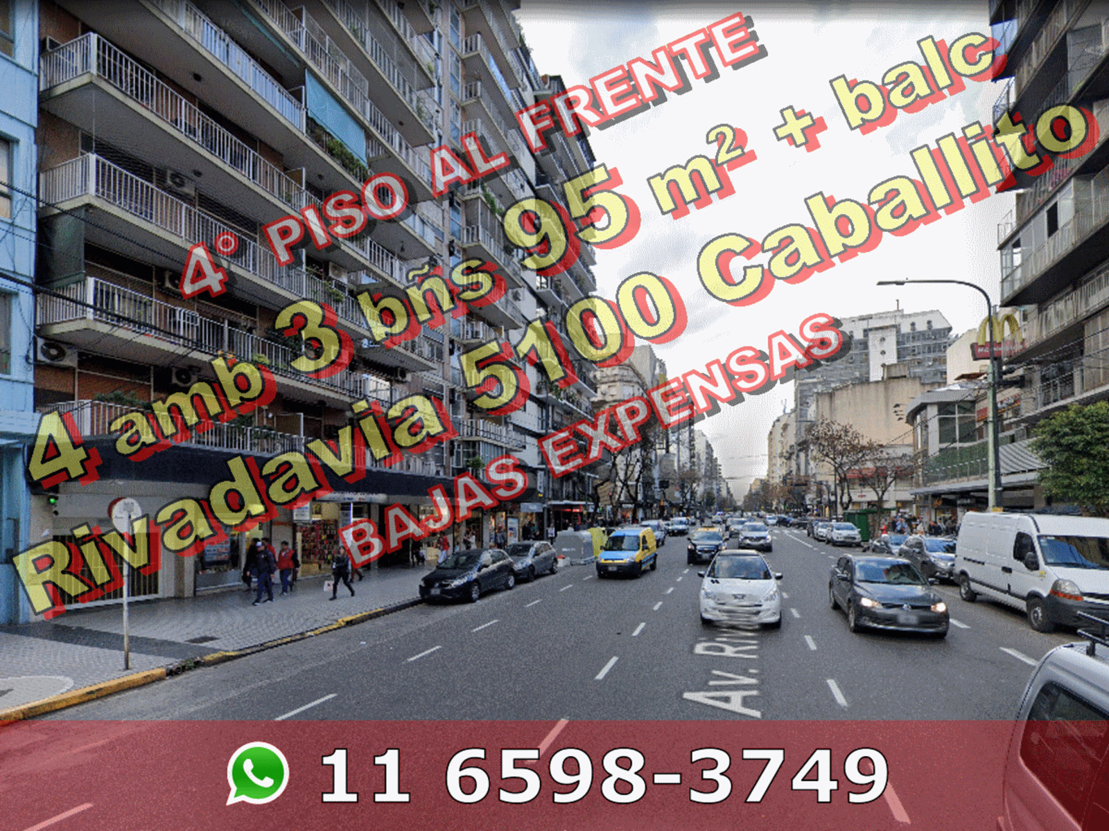 Departamento en Venta en Caballito 4 ambientes 3 baños 95 m2 + balcón, al frente - Rivadavia 5100
