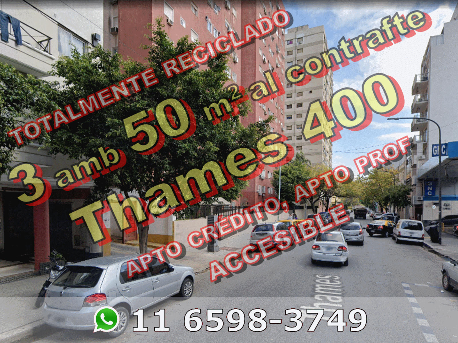 Departamento en Venta en Villa Crespo 3 ambientes 50 m2 al contrafrente, totalmente reciclado - Thames 400