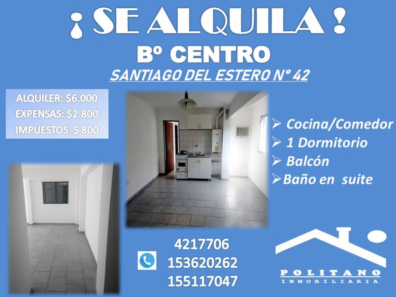 se alquila departamento en barrio centro.