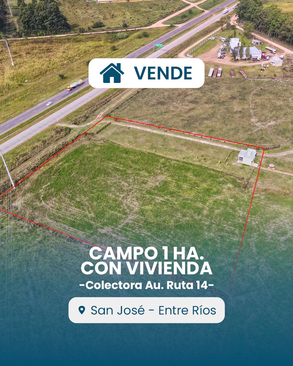 Fracción de campo en venta sobre colectora Ruta 14. 1 hectárea con casamoderna y gastos de escrituración incluidos