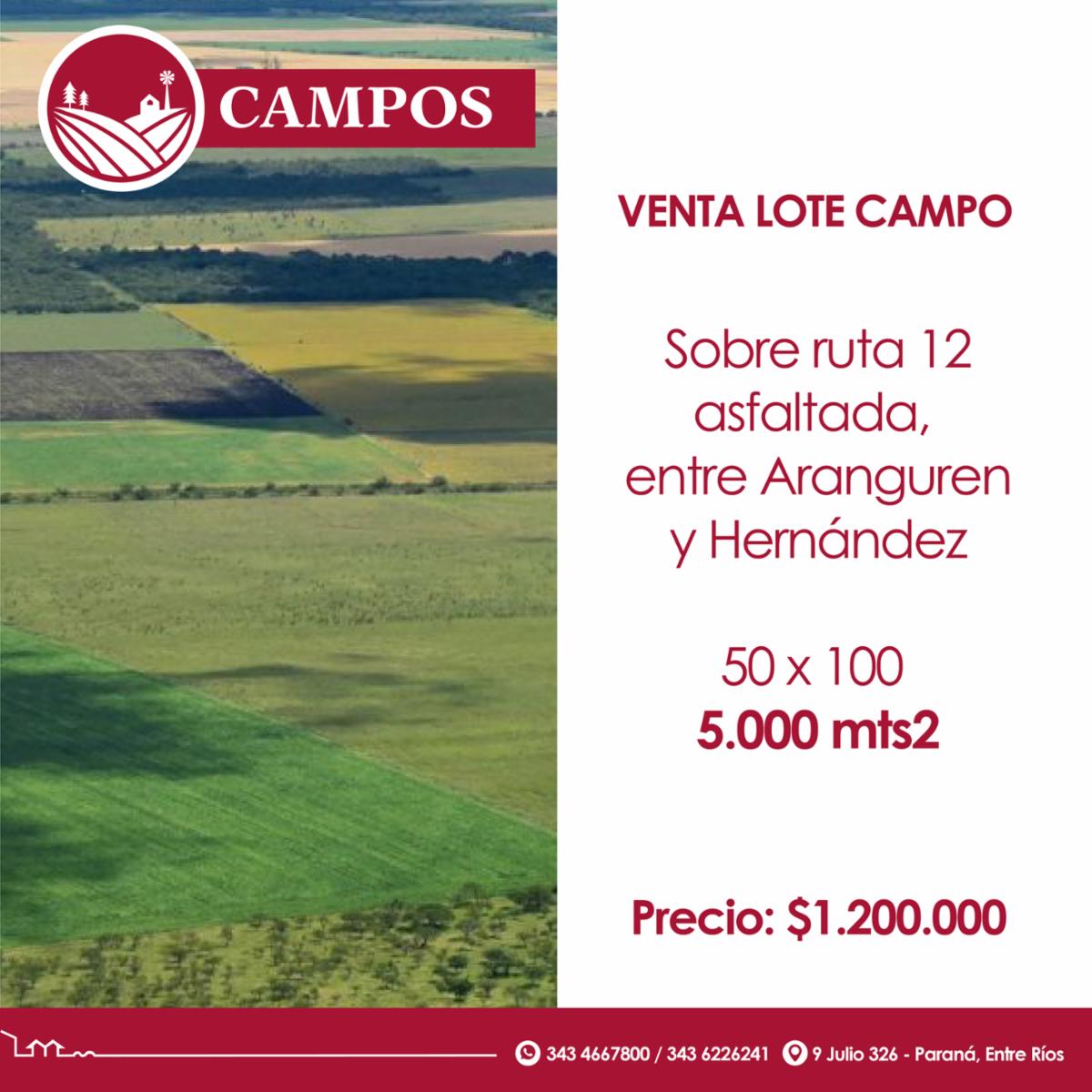 Venta lote campo en Ruta 12