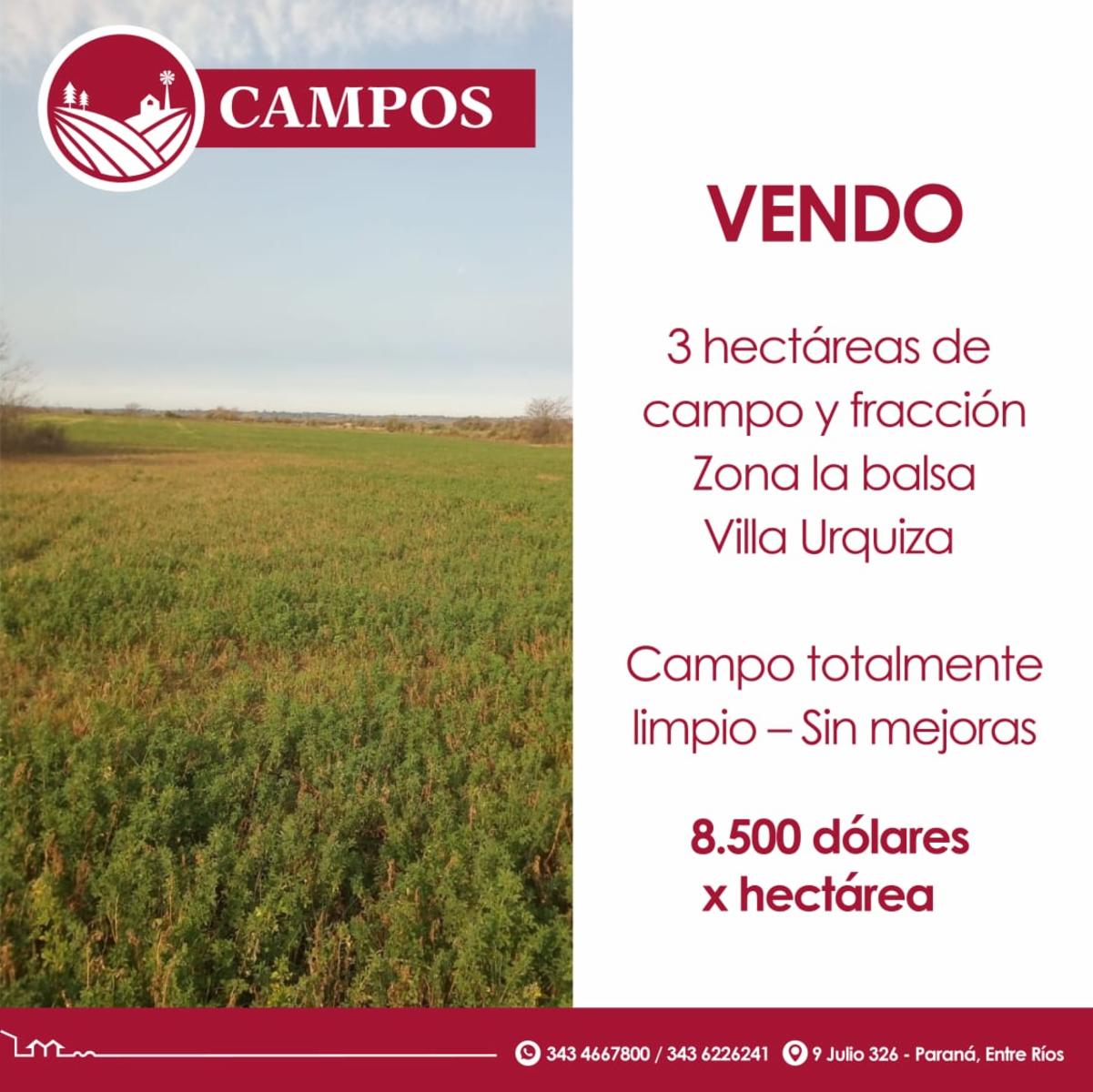 Vendo 3 hectáreas de campo y fracción