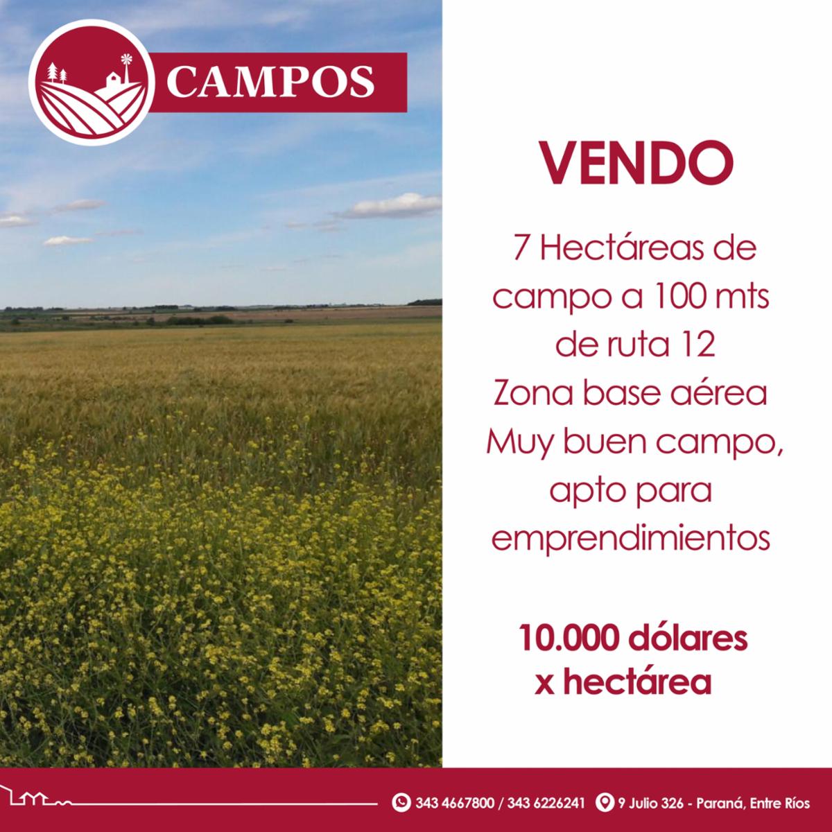 Vendo 7 Hectáreas de campo - Zona Base Aérea