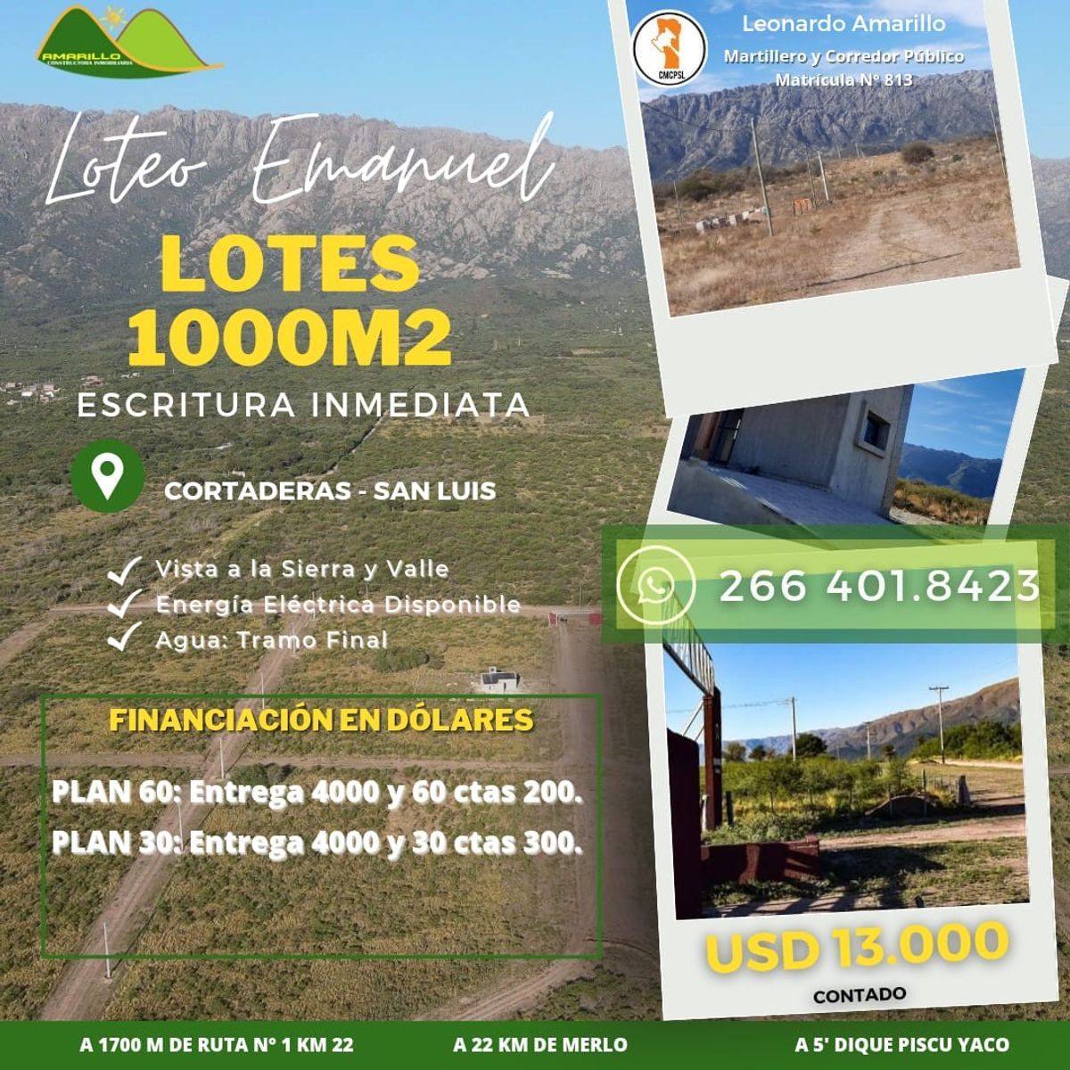Lotes 1000m2 en Cortaderas San Luis