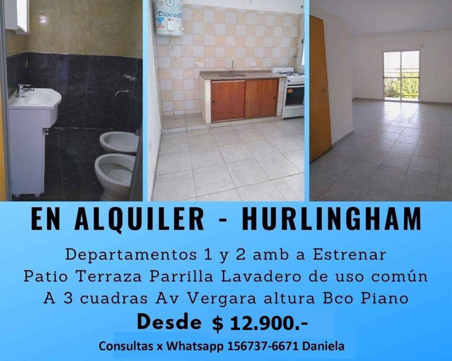 ALQUILETO DEPTOS 1 Y 2 AMB A ESTRENAR - A 3 C DE AV VERGARA AL 3200 - HURLINGHAM
