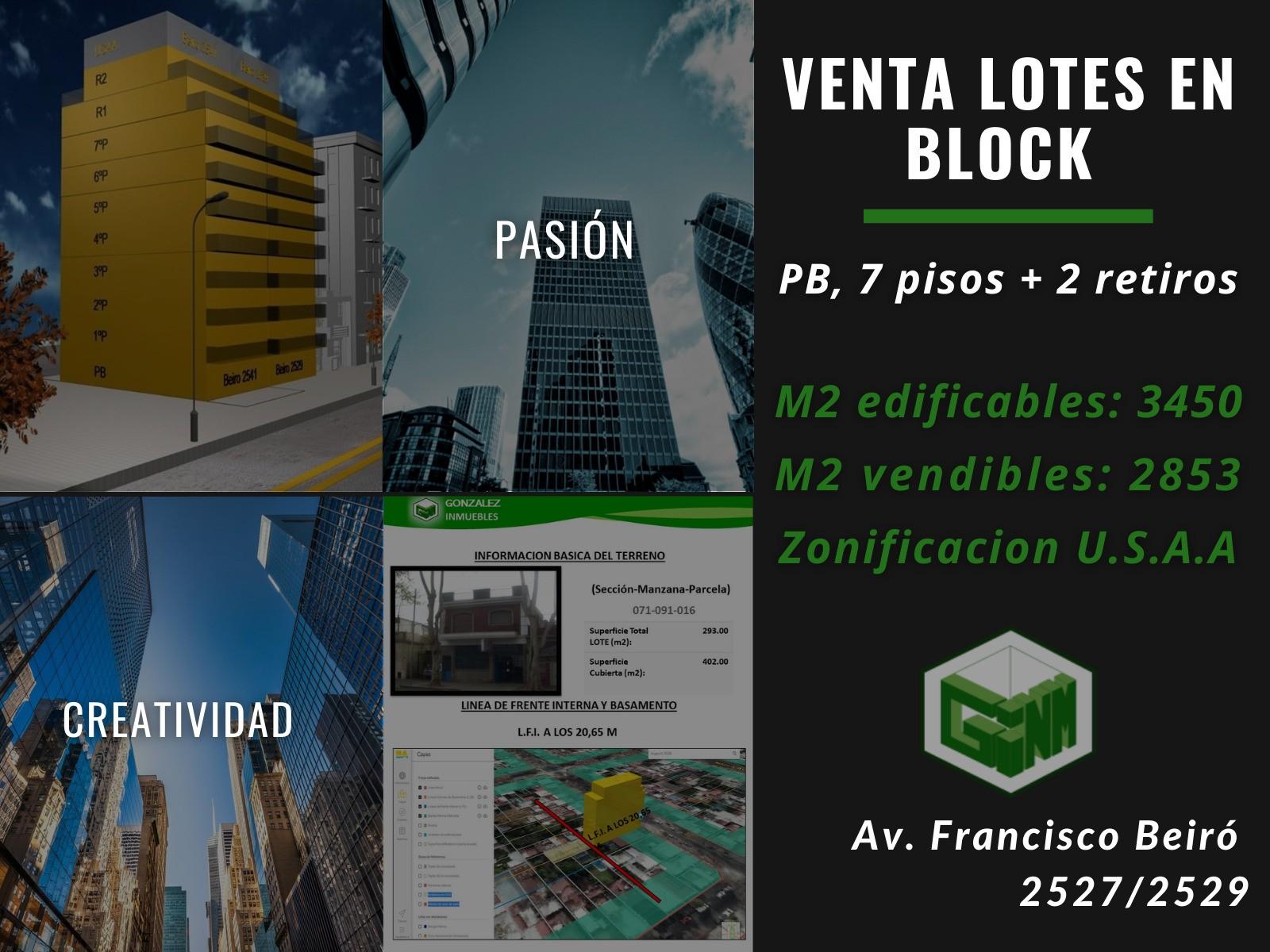 VENTA 2 LOTES EN BLOCK - 7 PISOS + 2 RETIROS