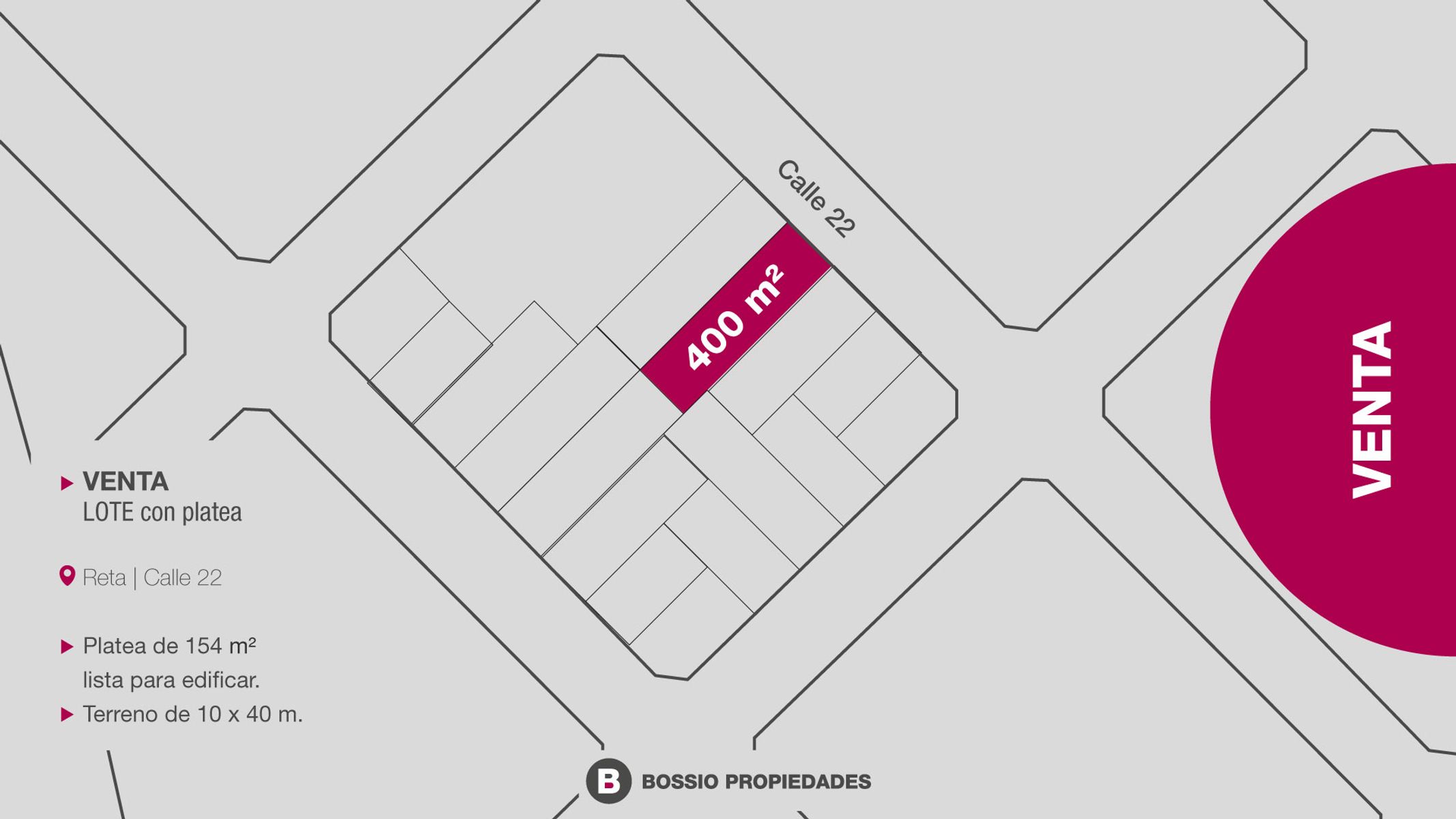 EXCELENTE LOTE en RETA 480m2 con PLATEA LISTA para EDIFICAR