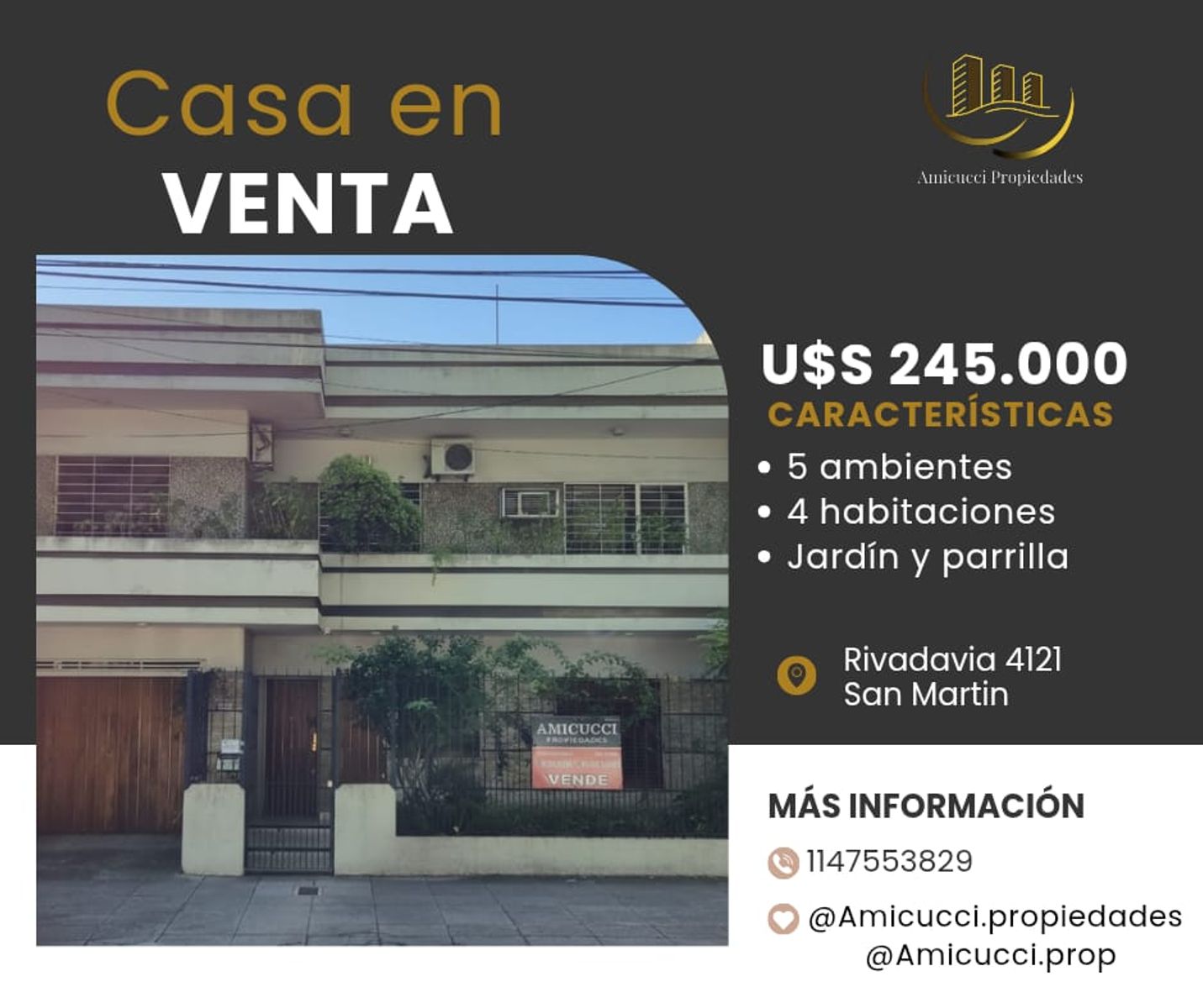 Venta Casa 5 Ambientes. Zona San Martin Centro