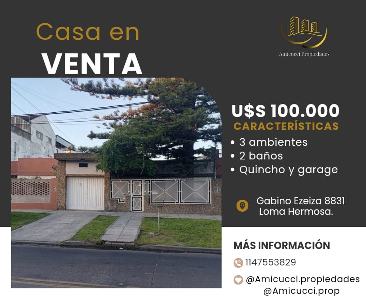 Venta Casa 3 Ambientes. Zona Loma Hermosa.