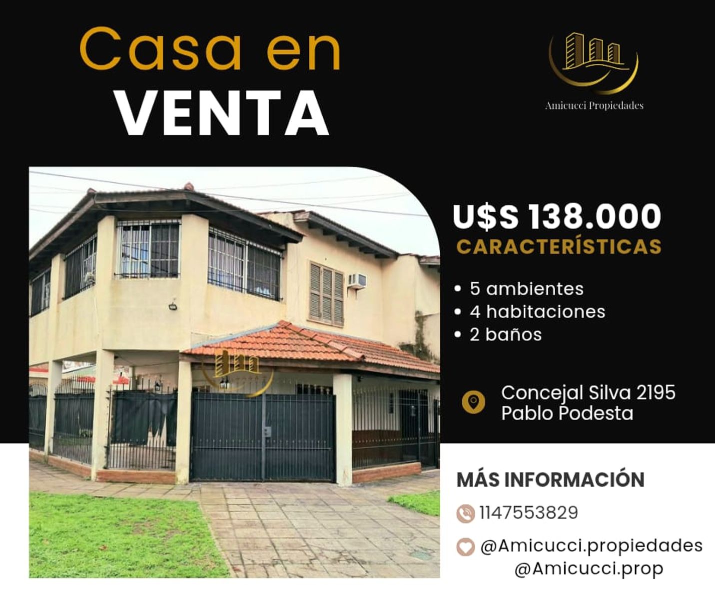 Venta Casa 5 Ambientes. Zona Pablo Podesta.