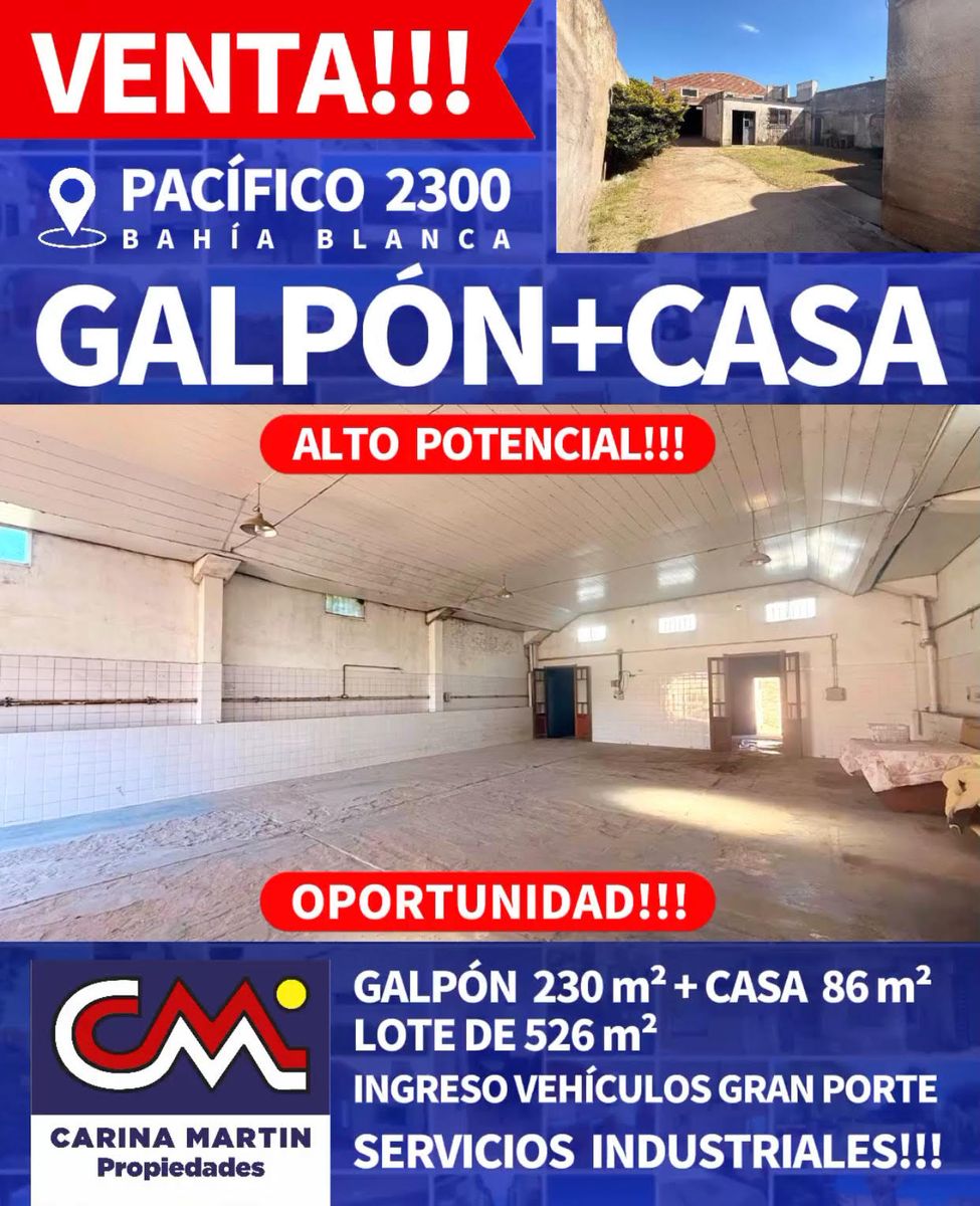 VENTA DE PROPIEDAD CON GALPON Y VIVIENDA EN ZONA MIXTA, PACIFICO 2300, BAHIA BLANCA