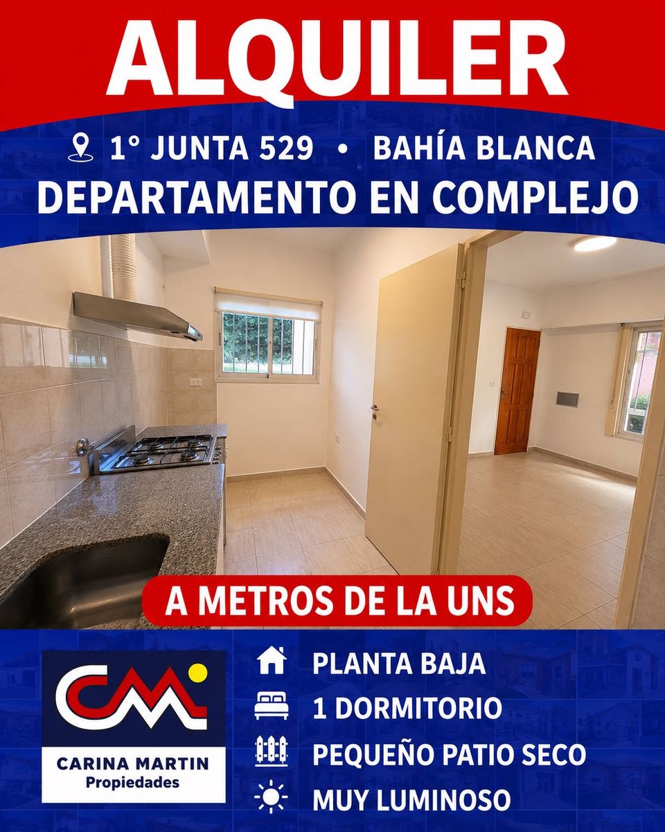 ALQUILER DE DEPARTAMENTO EN COMPLEJO A METROS DE LA UNS, 1 DORM+PEQUEÑO PATIO SECO