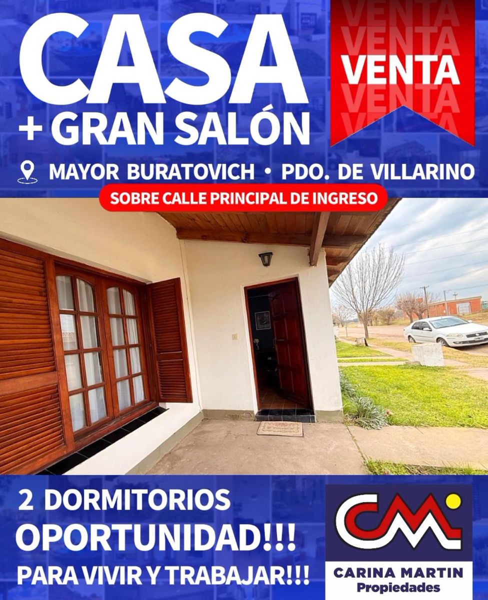 VENTA DE CASA CON 2 DORMITORIOS + GRAN SALON EN MAYOR BURATOVICH, PARTIDO DE VILLARINO, PROVINCIA DE BUENOS AIRES